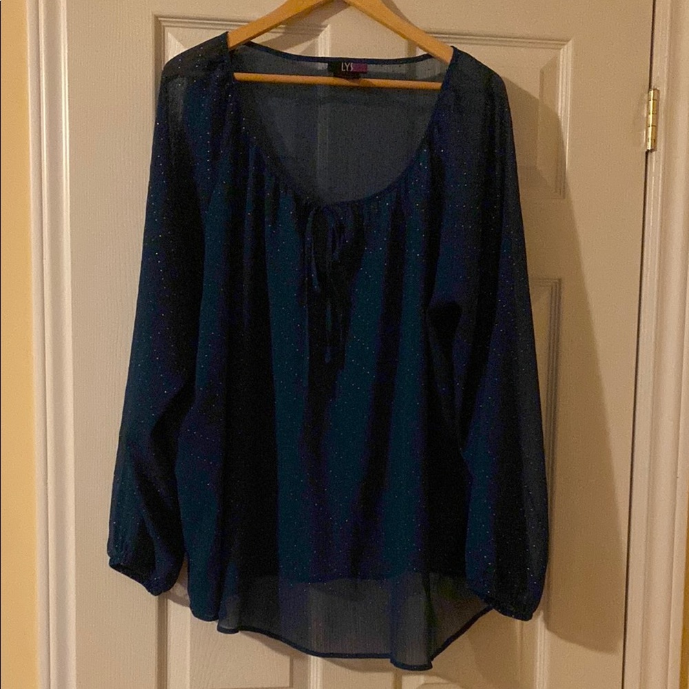 Blue Relaxed Tie Front Blouse
